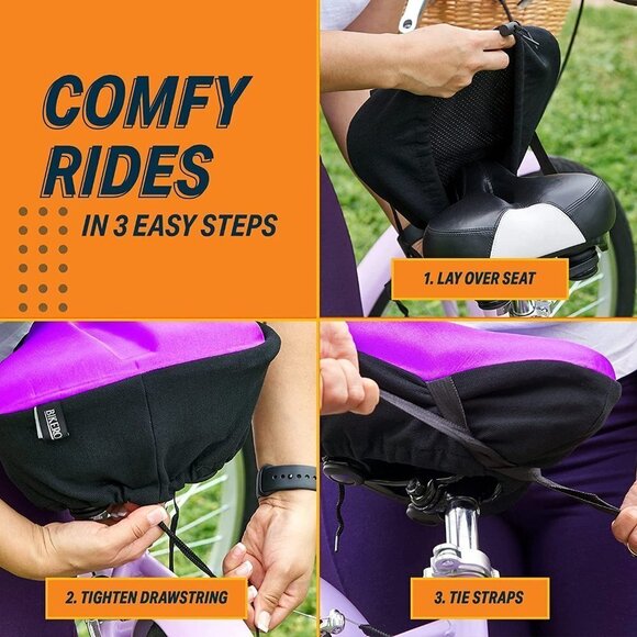 BIKEROO GEL CUSHIONED BICYCLE SEAT  WIDE BIKE SADDLE SEAT COVER - Picture 8 of 10